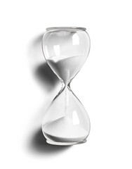 An elegant hourglass with flowing sand illuminated with golden light, symbolizing the passage of time