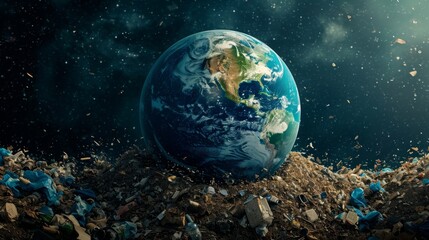 Obraz na płótnie Canvas Planet earth made of trash and garbage. View from space to earth. The problem of environmental pollution