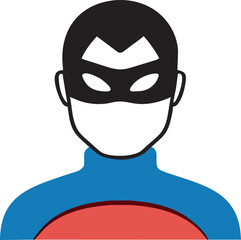 male avatar in a superhero costume with a cape and mask, icon