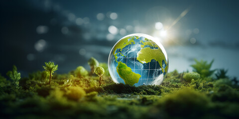 Obraz na płótnie Canvas World environment and earth day concept with globe natureGenerative AI 