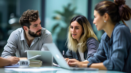 Fototapeta premium Modern Corporate Collaboration: Professionals in Casual Business Wear