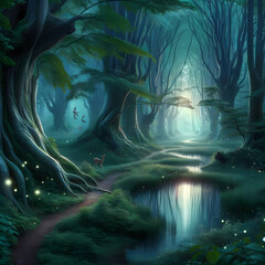 magical forest landscape with a fairy