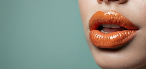  a close up of a woman's lips with a bright orange liquid on the tip of the lip and the tip of the lip of the lip of the lip.