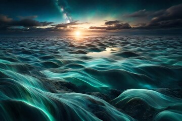 Obraz premium Abstract auroras shimmering in a virtual sea