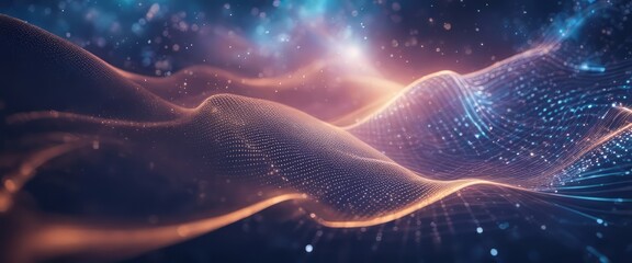 Wave of particles. Abstract Blue Geometric Background. Big data visualization. Data technology abstract