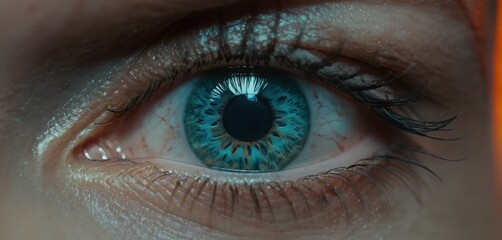  a close up of a person's eye with a blue eyeball in the center of the iris of the eye and a black circle in the center of the iris of the iris of the eye.