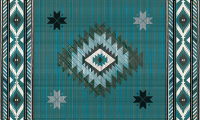 Navajo tribal Green seamless pattern. Native American ornament. Ethnic South Western decor style. Boho geometric ornament. Vector seamless pattern. Mexican blanket, rug. Woven carpet illustration	

