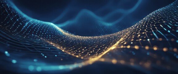Wave of particles. Abstract Blue Geometric Background. Big data visualization. Data technology abstract