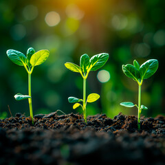 Young sprouts reach for the sunlight from the plowed ground.