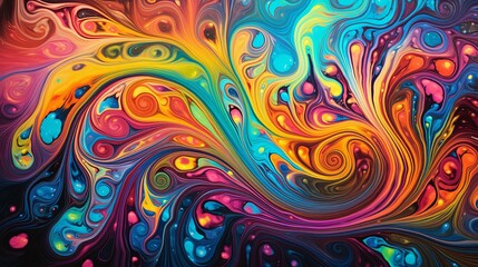 Electric neon rainbow colors vividly swirling and pours