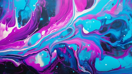 Electric neon teal violet and fuchsia acrylic pouring - obrazy, fototapety, plakaty