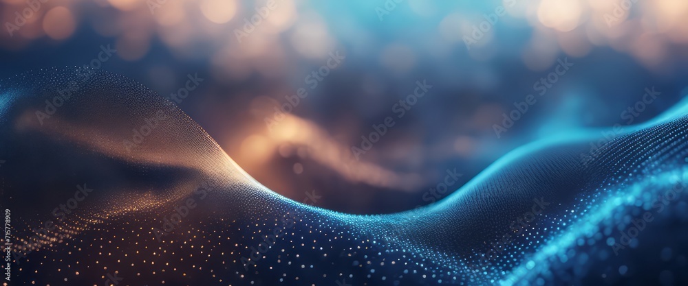 Wall mural wave of particles. abstract blue geometric background. big data visualization. data technology abstr