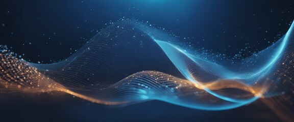 Wave of particles. Abstract Blue Geometric Background. Big data visualization. Data technology abstract