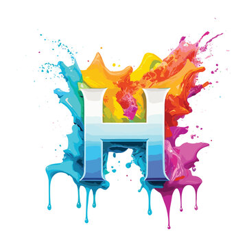 Realistic H letter with color splash on white background, rainbow splash, abstract watercolor splashes