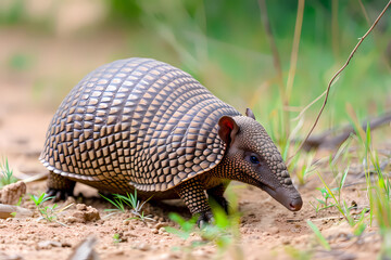Fototapeta premium Armadillo - Central and South America - A small mammal species known for its bony armor and burrowing behavior