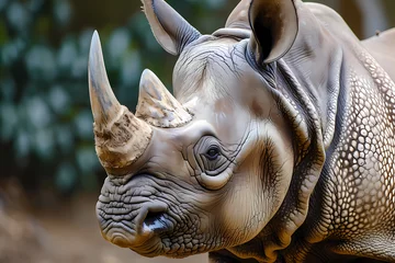 Foto op Plexiglas Black rhinoceros - Eastern & Southern Africa - A large herbivorous mammal with two horns on its snout, known for its aggressive behavior. They are critically endangered due to habitat loss & poaching © Russell