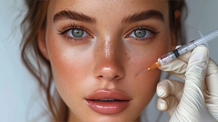 Botox injection in the face of a young woman. Beauty and youth treatment, generative ai