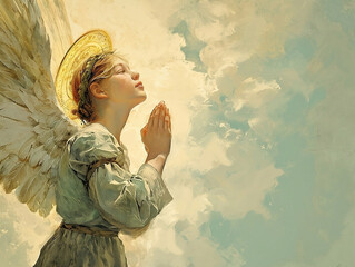 Ethereal Angel in Prayer - Divine Concept Perfect for Spiritual Themes, Religious Articles, and Inspirational Designs