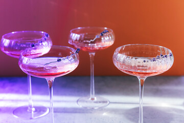 Collection of glasses with alcohol drink