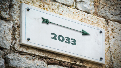 Fototapeta premium Signposts the direct way to 2033