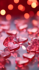 Valentine's day background with red hearts and bokeh.