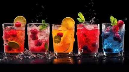 Exquisite multi-colored cocktails in beautiful glasses