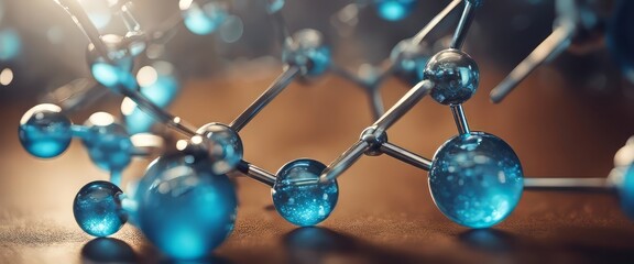 yaluronic acid molecules. Hydrated chemicals, molecular structure and blue spherical molecule