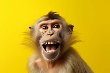 animal monkey concept Anthromophic friendly wearing suite formal business suit pretending to work in coporate workplace studio shot on plain color wall