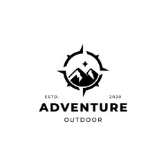 hipster badge adventure outdoor logo with Compass and mountain design concept flat vector