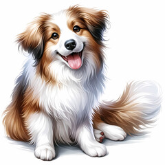 A charming clip art image of a friendly dog. The dog is a medium-sized, fluffy breed with a happy expression, sitting playfully. 