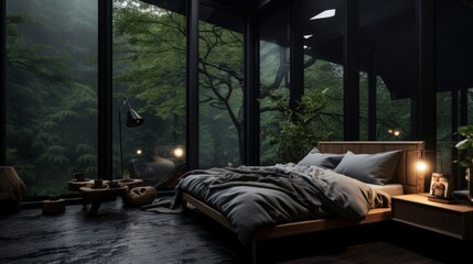 Cozy and comfy Modern Aesthetic bedroom in the forest