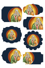 Prophet Elijah. Deep blue religious gift tags in Byzantine style on white background