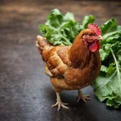 Fototapeta premium Chicken with fresh kale on dark background. 