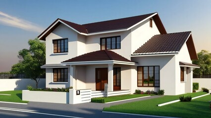 3d illustration of residential building exterior isolated on white background, Real estate concept.
