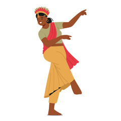 Graceful Indian Female Dancer Character Adorned In Vibrant Attire, Expressing Stories Through Mesmerizing Bharatanatyam