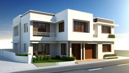 3d illustration of residential building exterior isolated on white background, Real estate concept.