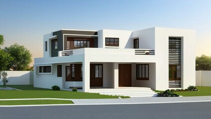 Architecture of 3d rendering modern house on white background. 3d illustration. concept for real estate or property