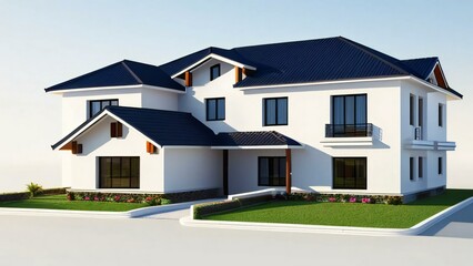 Architecture of 3d rendering modern house on white background. 3d illustration. concept for real estate or property