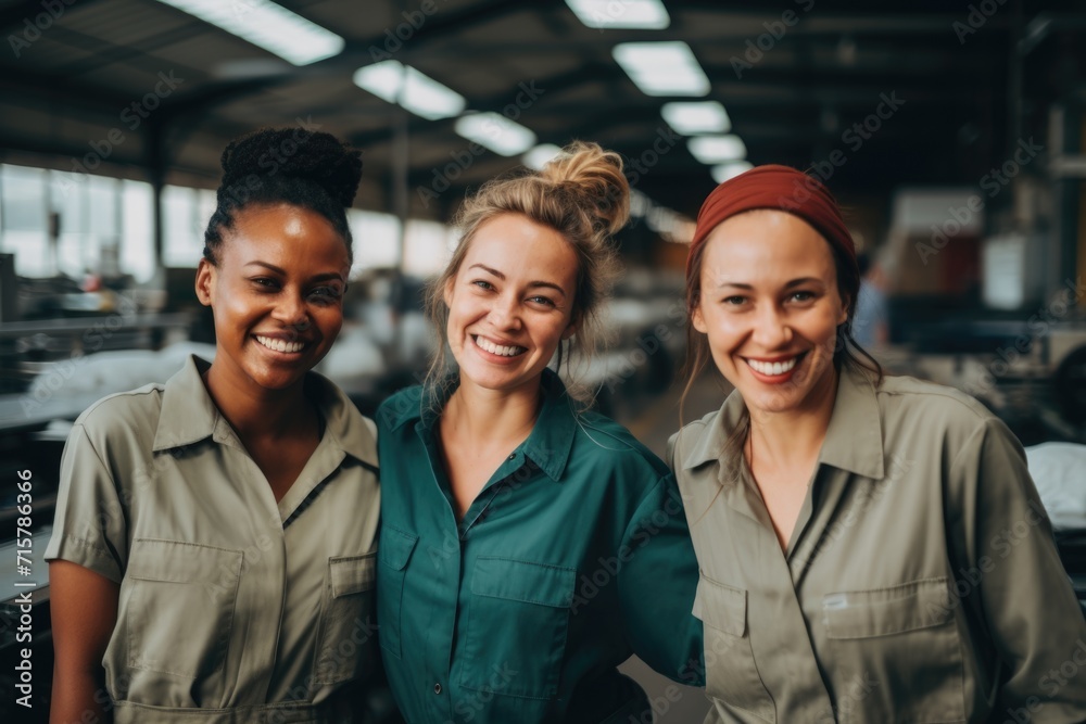 Wall mural portrait of a group of female workers in a factory