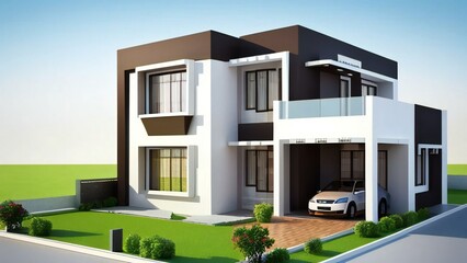 Architecture of 3d rendering modern house on white background. 3d illustration. concept for real estate or property