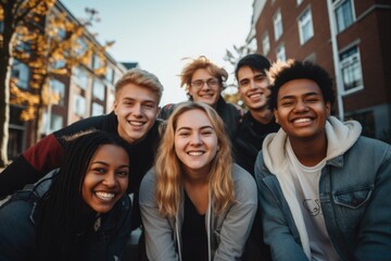 Portrait of a smiling and diverse group of students