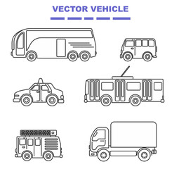 Set transportation line art in black and white colour