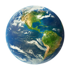 Rendering of a view of the Earth from space, American continent, on a transparent background, png file