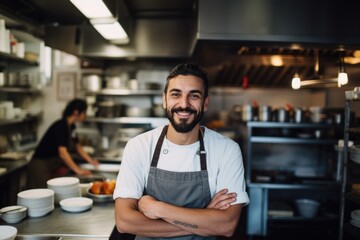 Obraz premium Portrait of a young male chef in professional kitchen