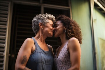 Naklejka premium Lesbian hispanic couple kissing