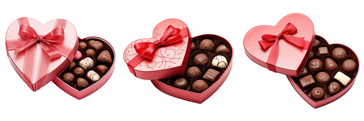 Collection of Valentine's chocolate boxes isolated on transparent or white background