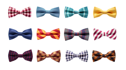 Many different bow ties, single color and striped, isolated, white background