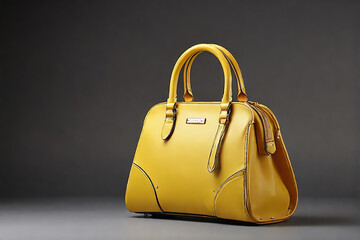 Yellow leather bag on white background 