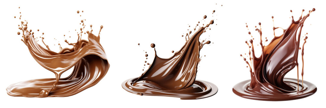 Collection of chocolate splash isolated on transparent or white background