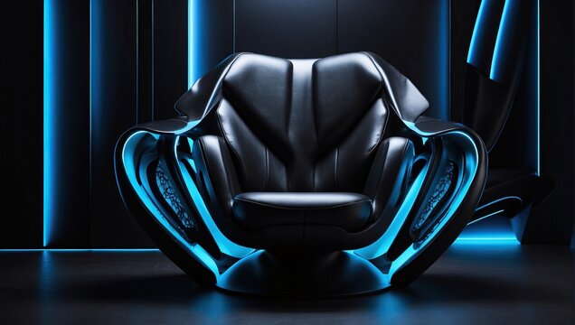 Luxury Black Chair with Blue Light, usig Generative ai
